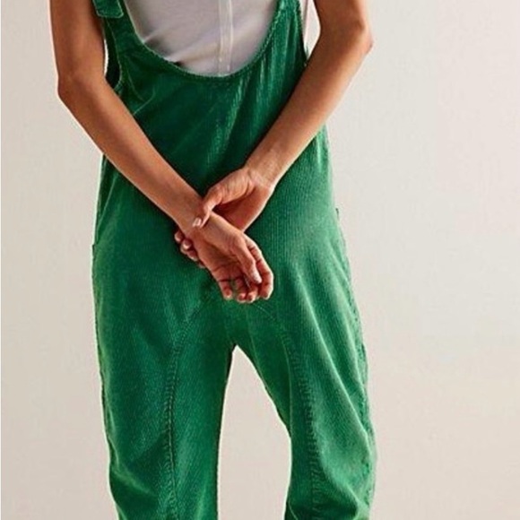 Free People Green Corduroy Women's Overalls (XL) - Picture 2 of 7